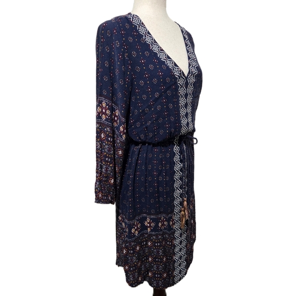 Knox Rose Boho Print Dress Embroidery Blue Midi Size Large - Picture 5 of 16